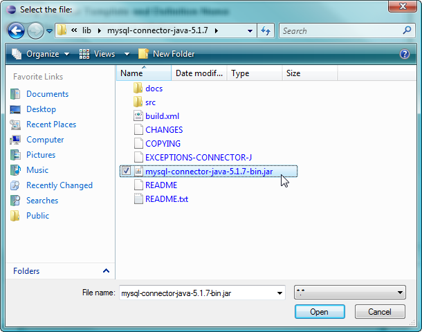 007 locate MySQL connector Jar file.png