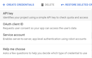 Google API key menu 2