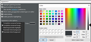 Editor custom colors selection