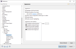 Editor appearance settings for xml files in eclipse