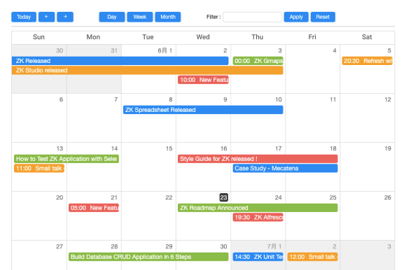 ZK Calendar Demo Snapshot