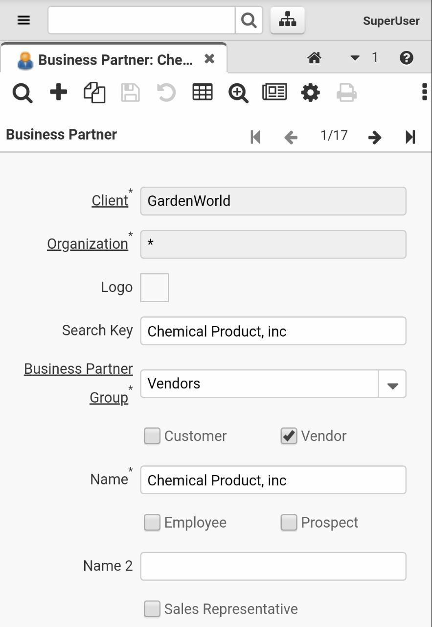iDempiere home dashboard