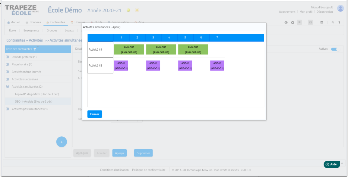 Simultaneous activities constraint preview