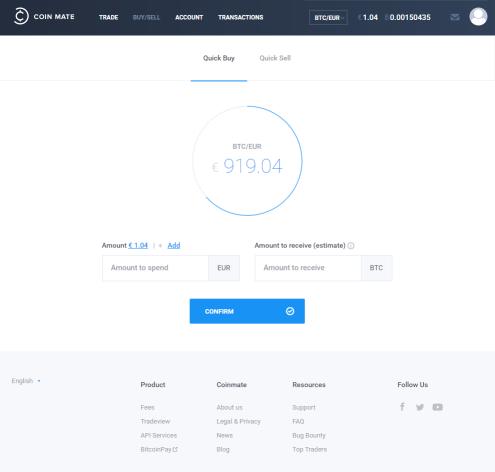 coinmate.io buy and sell interface