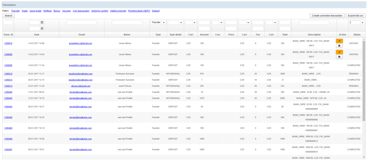 coinmate.io back-office transactions screen