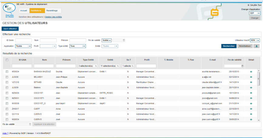 User management list screen