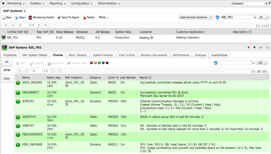 SAP system monitoring list